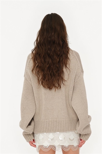 Rotate, Knit Crewneck Sweater, Simply Taupe Beige